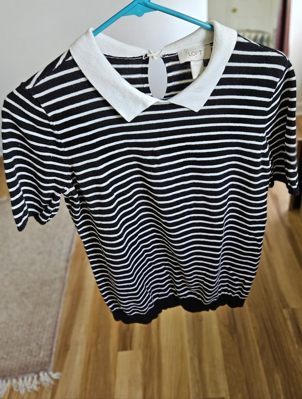 LOFT White Cotton Collared Striped Top